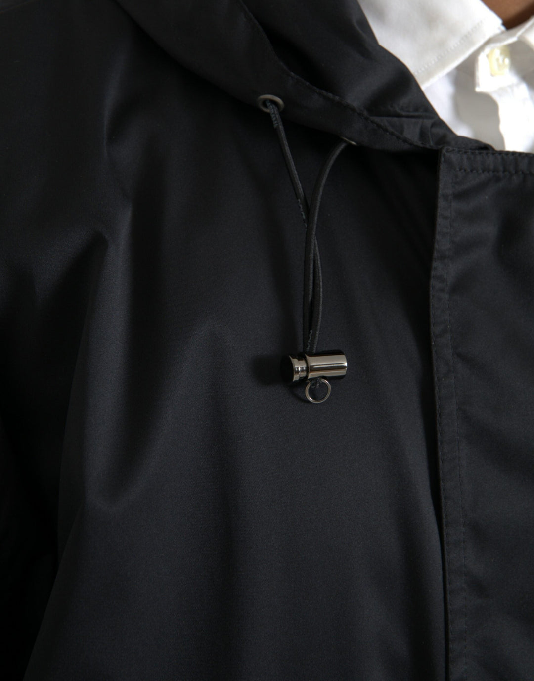 Men’s Dolce &amp; Gabbana Black Polyester Hooded Long Windbreaker Jacket