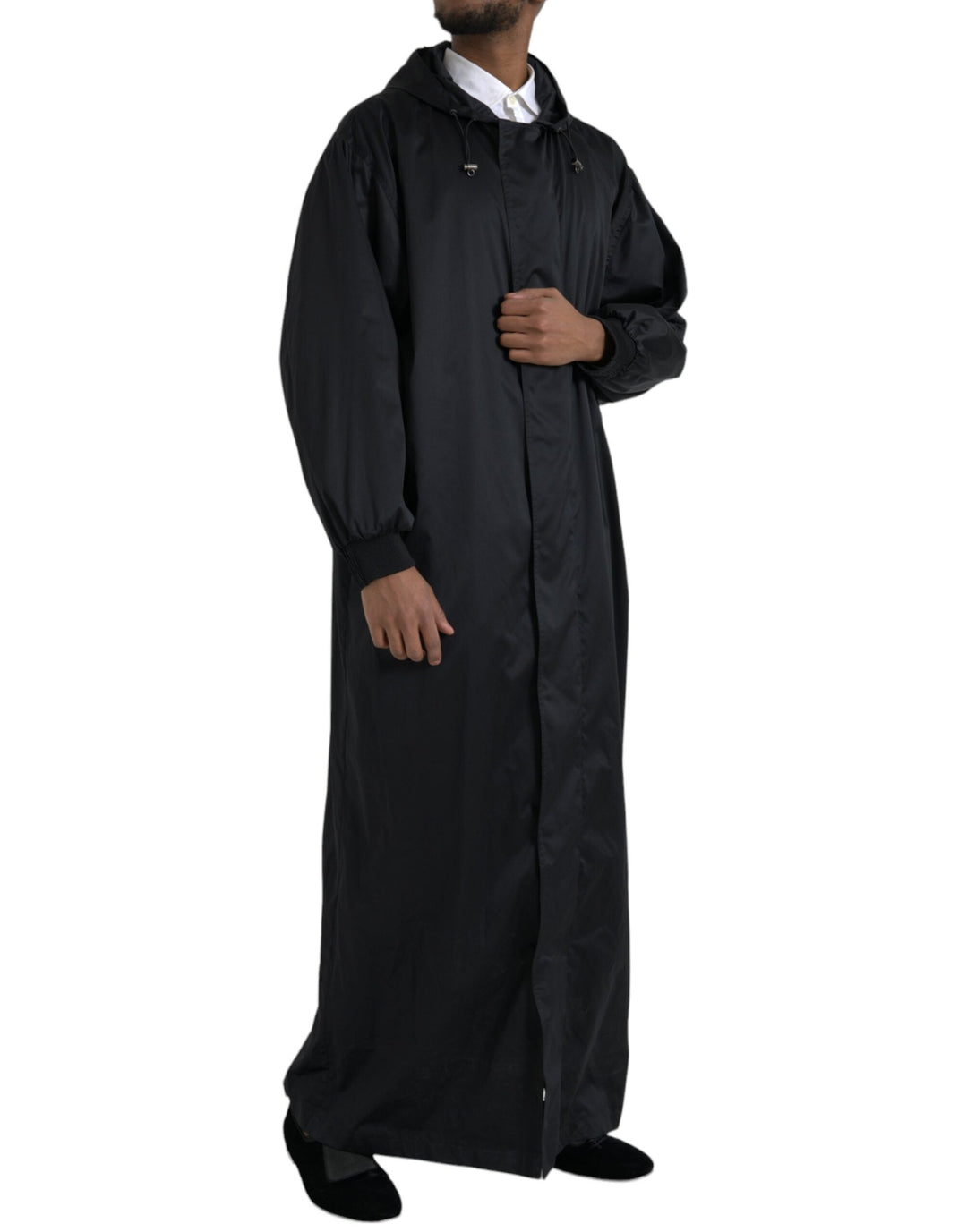 Men’s Dolce &amp; Gabbana Black Polyester Hooded Long Windbreaker Jacket