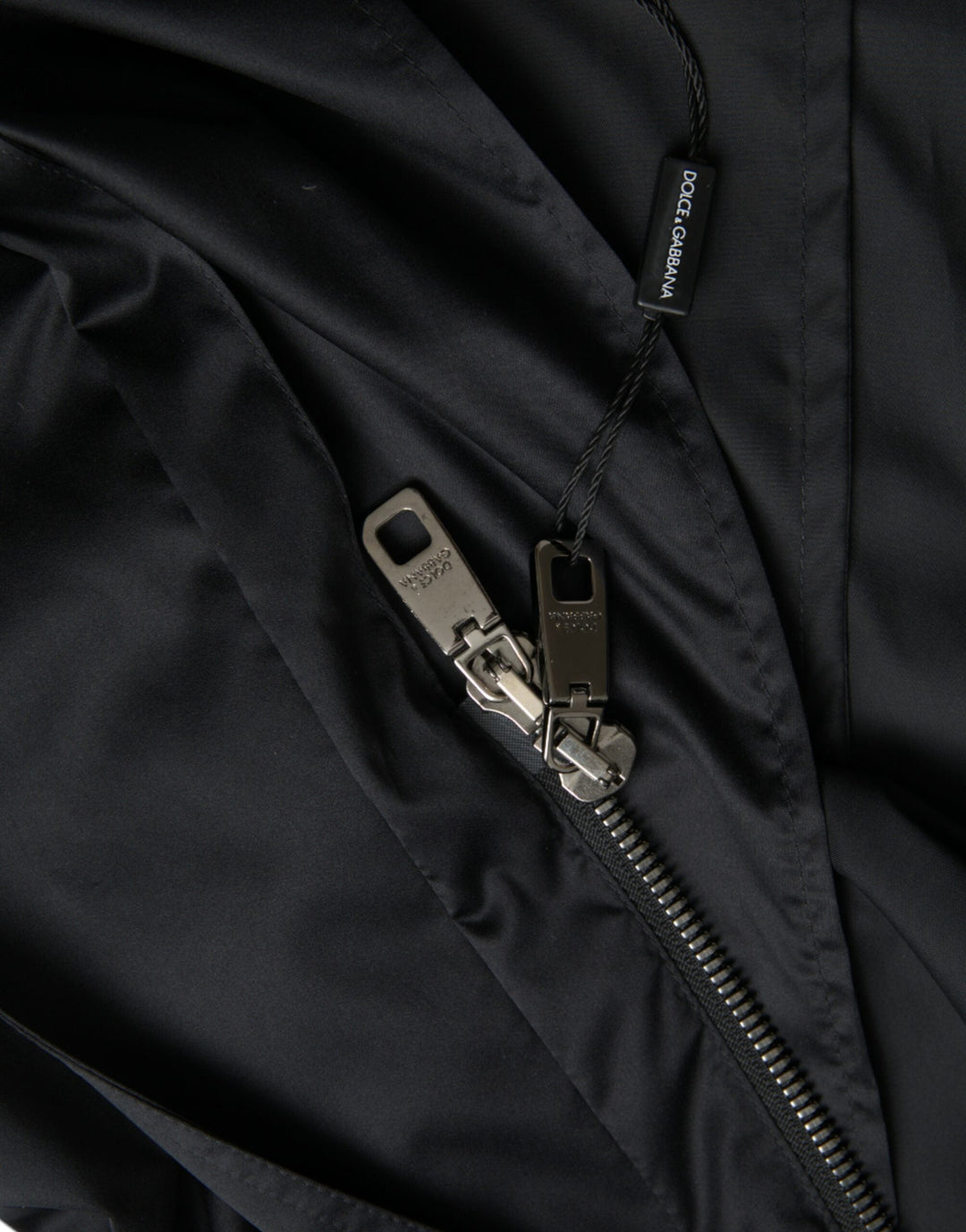 Men’s Dolce &amp; Gabbana Black Polyester Hooded Long Windbreaker Jacket