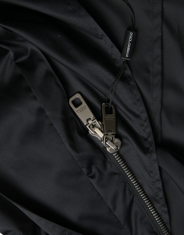 Men’s Dolce &amp; Gabbana Black Polyester Hooded Long Windbreaker Jacket