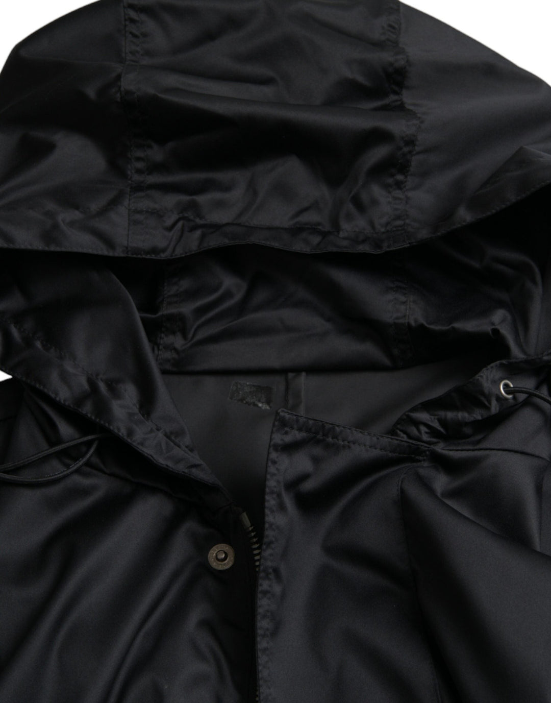 Men’s Dolce &amp; Gabbana Black Polyester Hooded Long Windbreaker Jacket