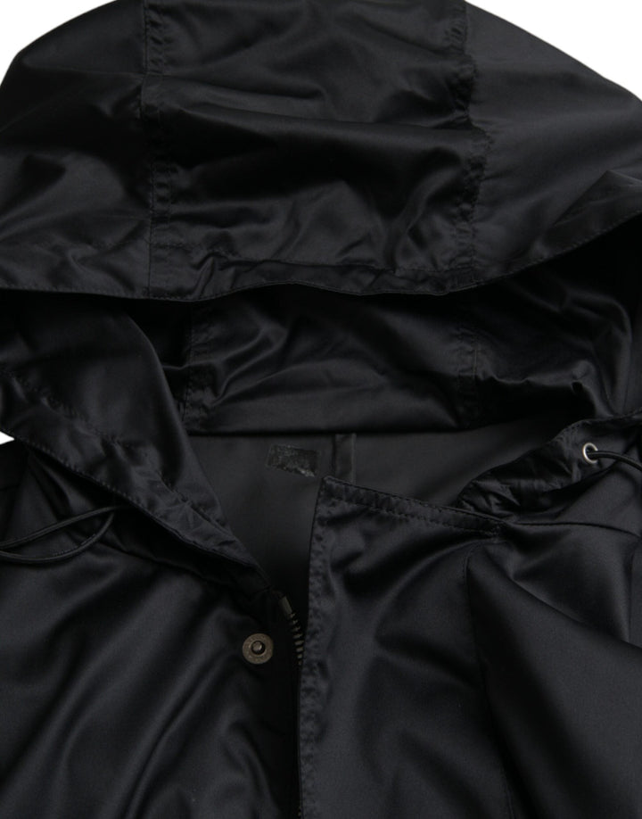 Men’s Dolce &amp; Gabbana Black Polyester Hooded Long Windbreaker Jacket