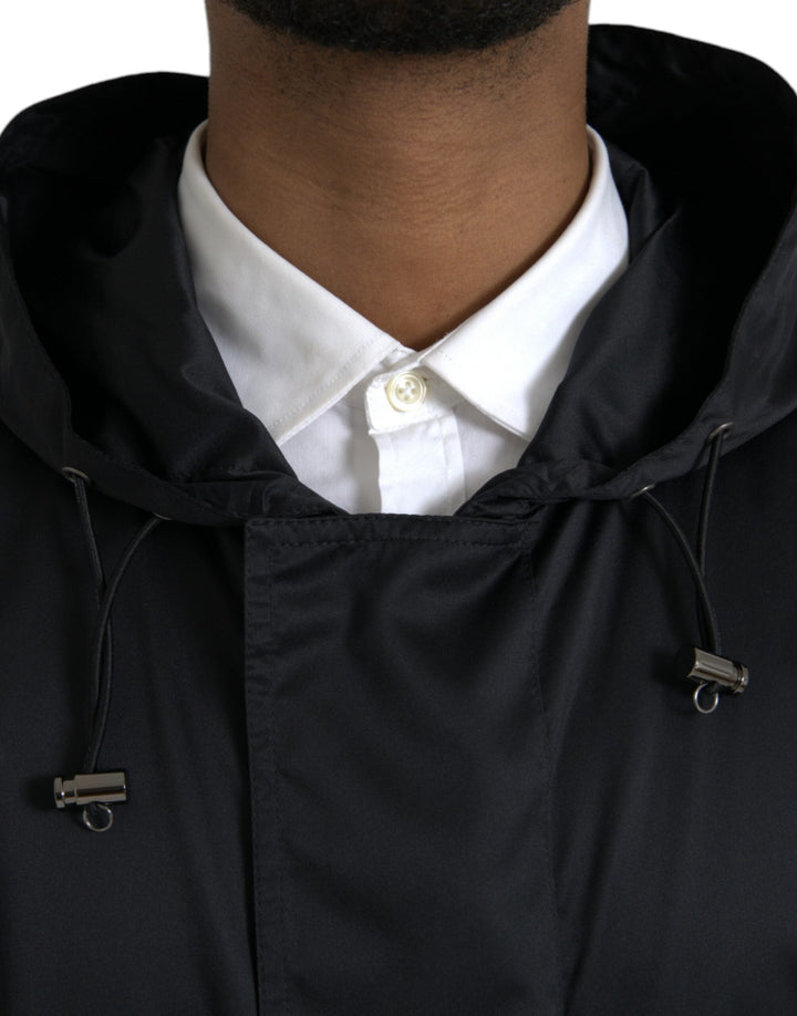 Men’s Dolce &amp; Gabbana Black Polyester Hooded Long Windbreaker Jacket
