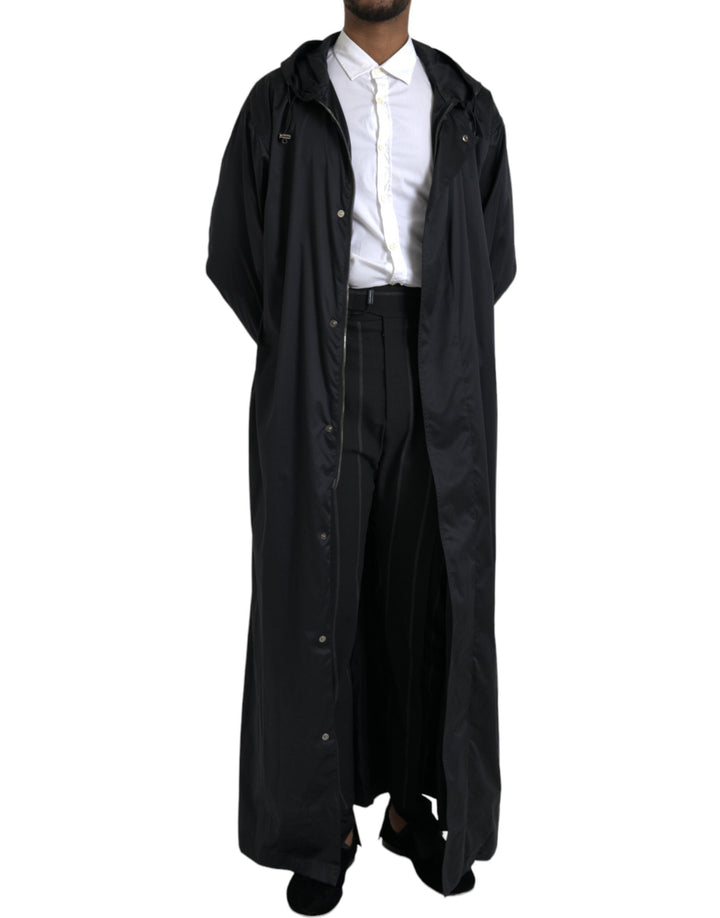 Men’s Dolce &amp; Gabbana Black Polyester Hooded Long Windbreaker Jacket
