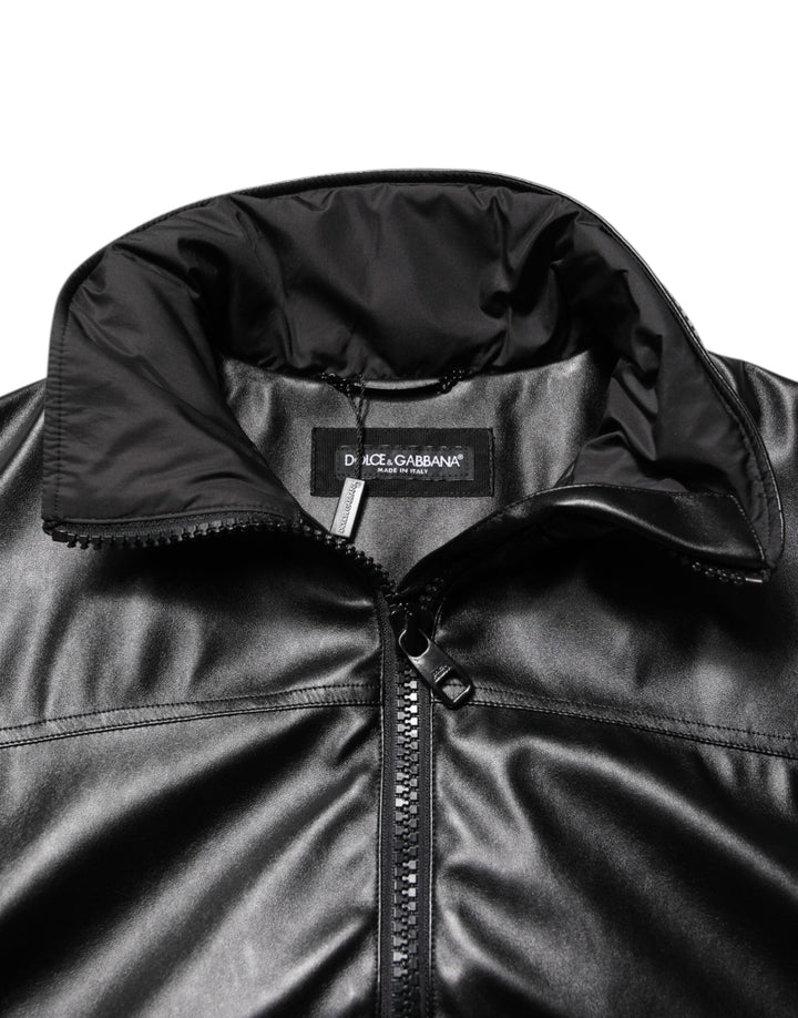 Men’s Dolce &amp; Gabbana Black Polyester Logo Plaque Bomber Jacket