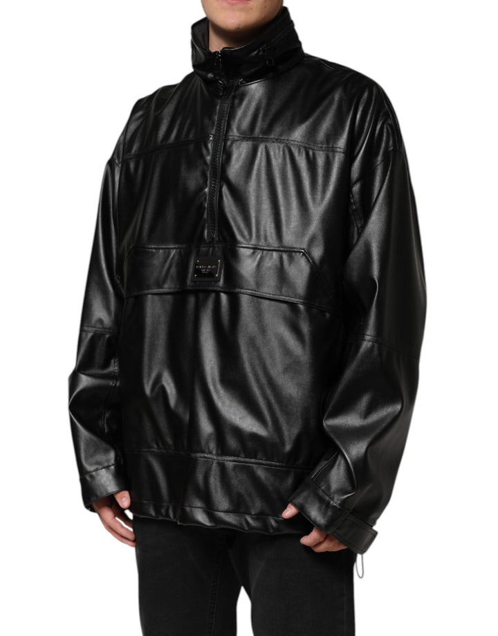 Men’s Dolce &amp; Gabbana Black Polyester Logo Plaque Bomber Jacket