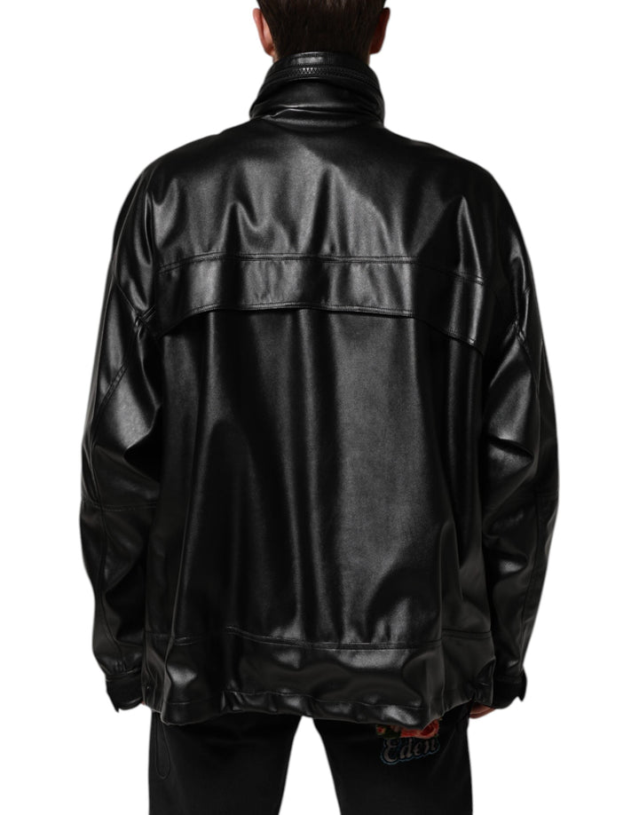 Men’s Dolce &amp; Gabbana Black Polyester Logo Plaque Bomber Jacket