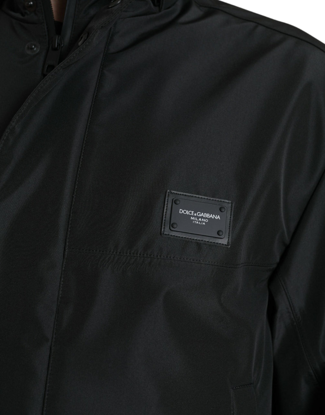 Men’s Dolce &amp; Gabbana Black Polyester Logo Plaque Hooded Jacket