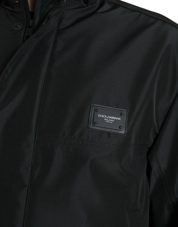 Men’s Dolce &amp; Gabbana Black Polyester Logo Plaque Hooded Jacket