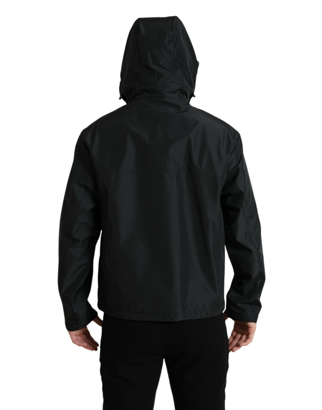 Men’s Dolce &amp; Gabbana Black Polyester Logo Plaque Hooded Jacket