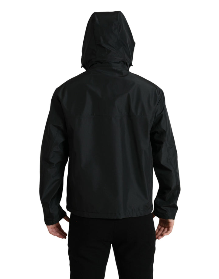 Men’s Dolce &amp; Gabbana Black Polyester Logo Plaque Hooded Jacket