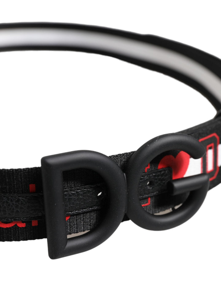 Dolce &amp; Gabbana Black Polyester Logo Print Dg Buckle Belt