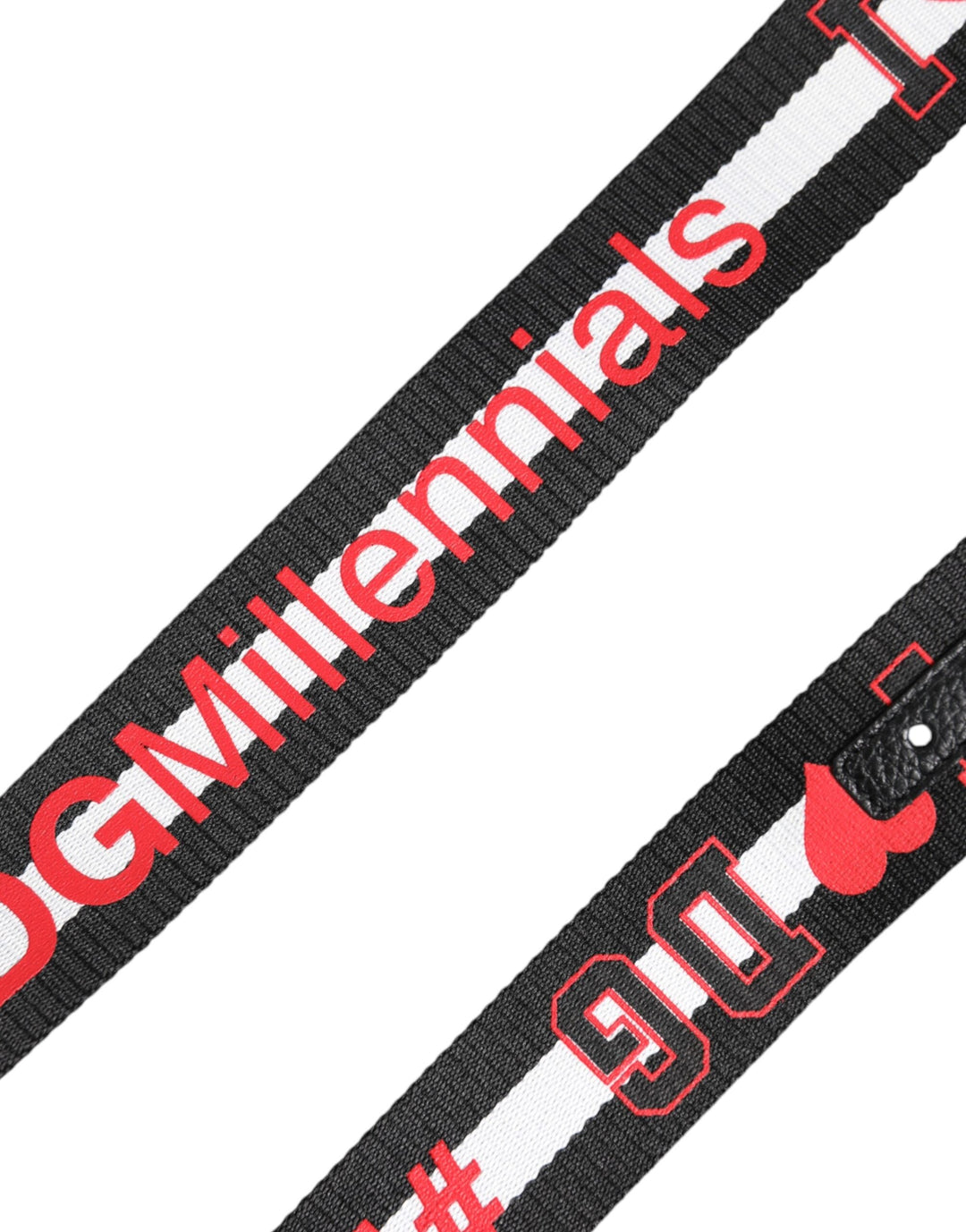 Dolce &amp; Gabbana Black Polyester Logo Print Dg Buckle Belt