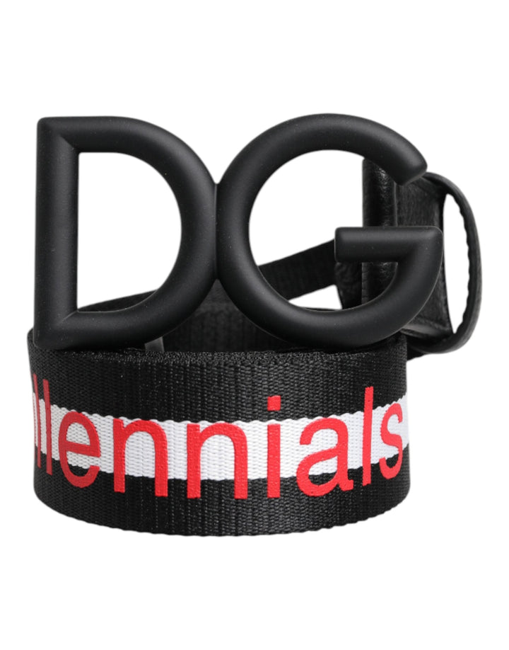 Dolce &amp; Gabbana Black Polyester Logo Print Dg Buckle Belt