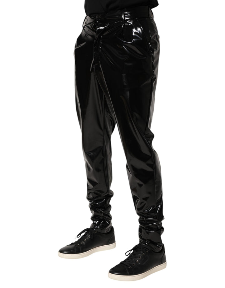Men’s Dolce &amp; Gabbana Black Polyester Mid Waist Men Trouser Pants