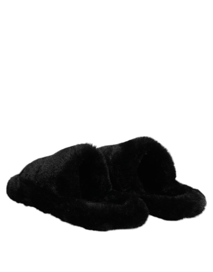 Men’s Dolce &amp; Gabbana Black Polyester Velvet Slides Slipper Shoes