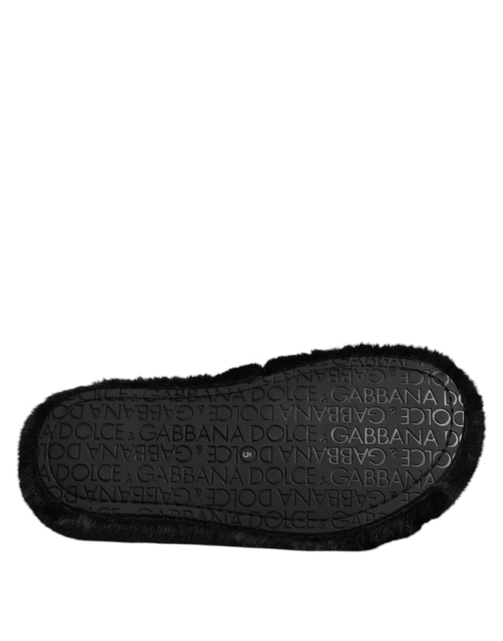 Men’s Dolce &amp; Gabbana Black Polyester Velvet Slides Slipper Shoes