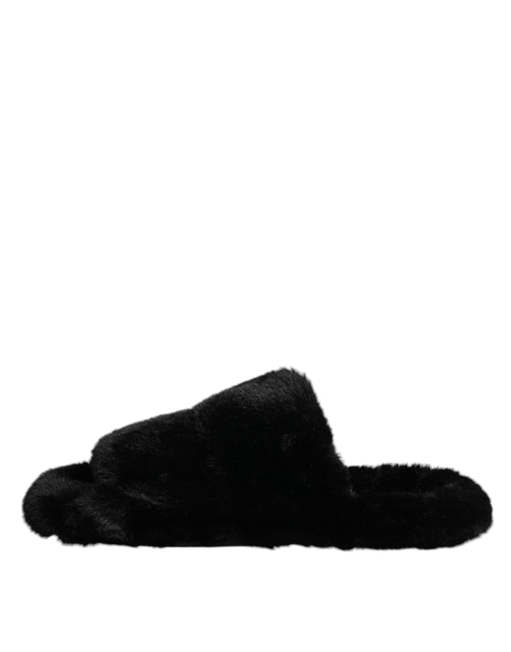 Men’s Dolce &amp; Gabbana Black Polyester Velvet Slides Slipper Shoes