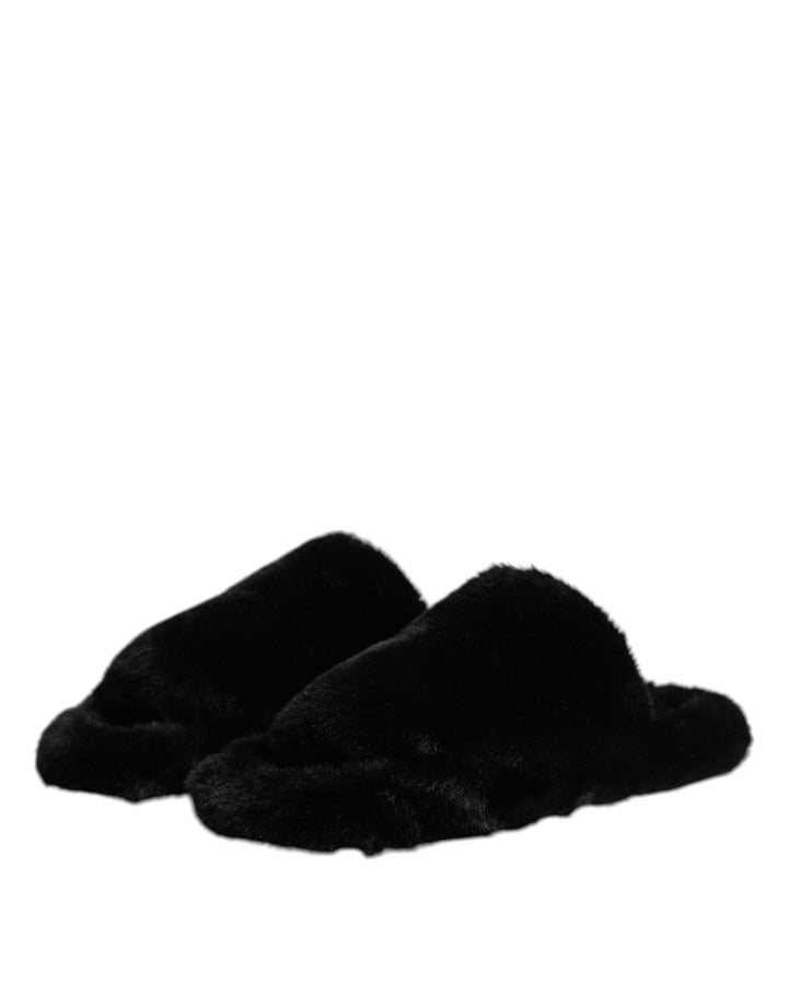 Men’s Dolce &amp; Gabbana Black Polyester Velvet Slides Slipper Shoes