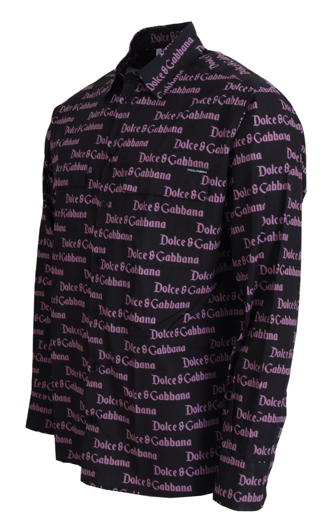 Men’s Dolce &amp; Gabbana Black Purple Logo Slim Dress Formal Shirt