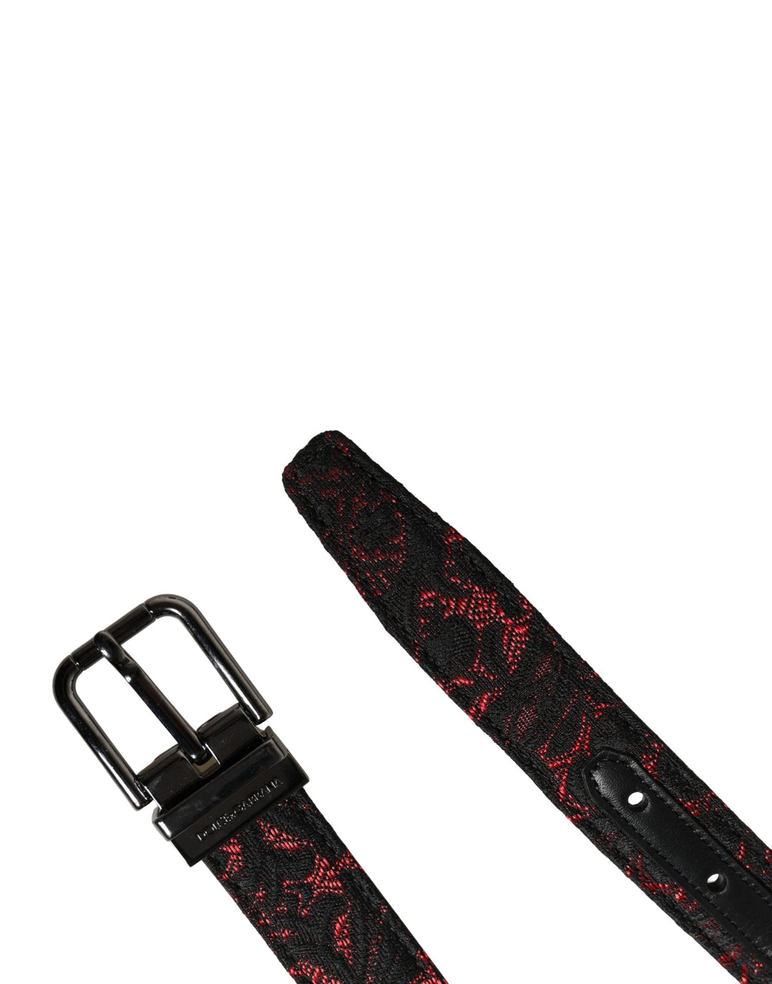 Dolce &amp; Gabbana Black Red Polyester Silver Metal Buckle Belt