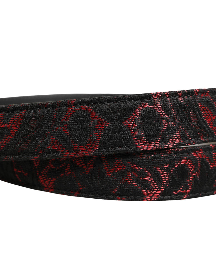 Dolce &amp; Gabbana Black Red Polyester Silver Metal Buckle Belt