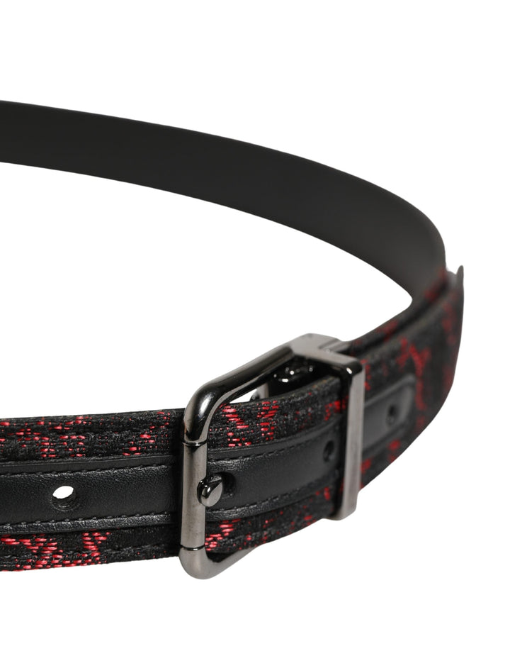 Dolce &amp; Gabbana Black Red Polyester Silver Metal Buckle Belt