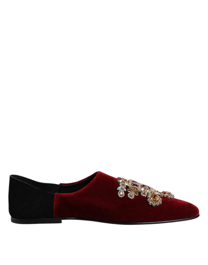 Men’s Dolce &amp; Gabbana Black Red Velvet Embellished Slip on Shoes