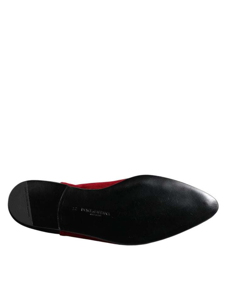 Men’s Dolce &amp; Gabbana Black Red Velvet Embellished Slip on Shoes