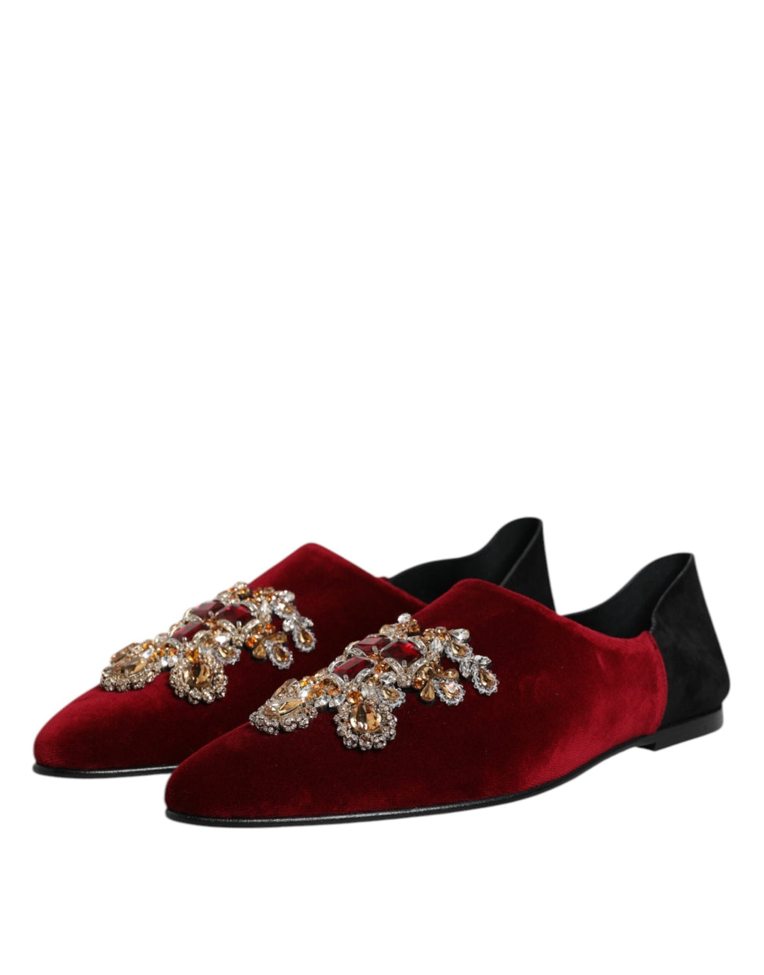 Men’s Dolce &amp; Gabbana Black Red Velvet Embellished Slip on Shoes