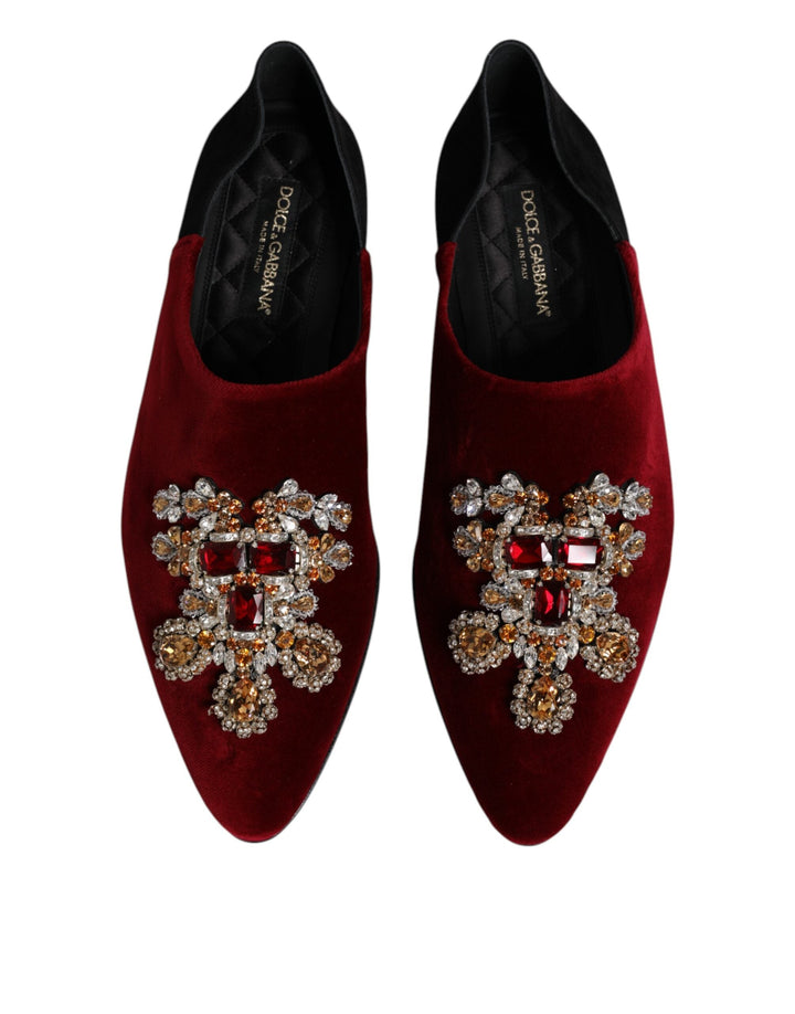 Men’s Dolce &amp; Gabbana Black Red Velvet Embellished Slip on Shoes