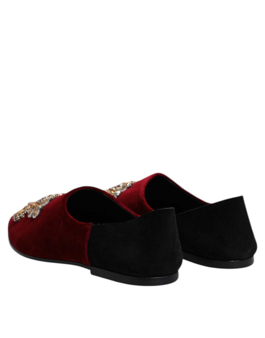 Men’s Dolce &amp; Gabbana Black Red Velvet Embellished Slip on Shoes