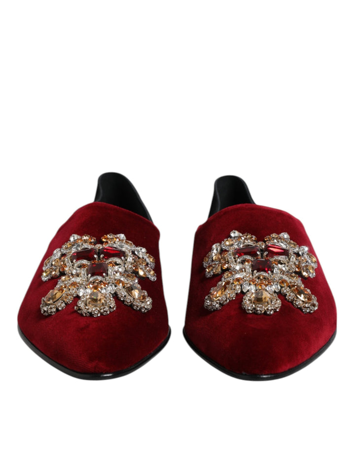 Men’s Dolce &amp; Gabbana Black Red Velvet Embellished Slip on Shoes