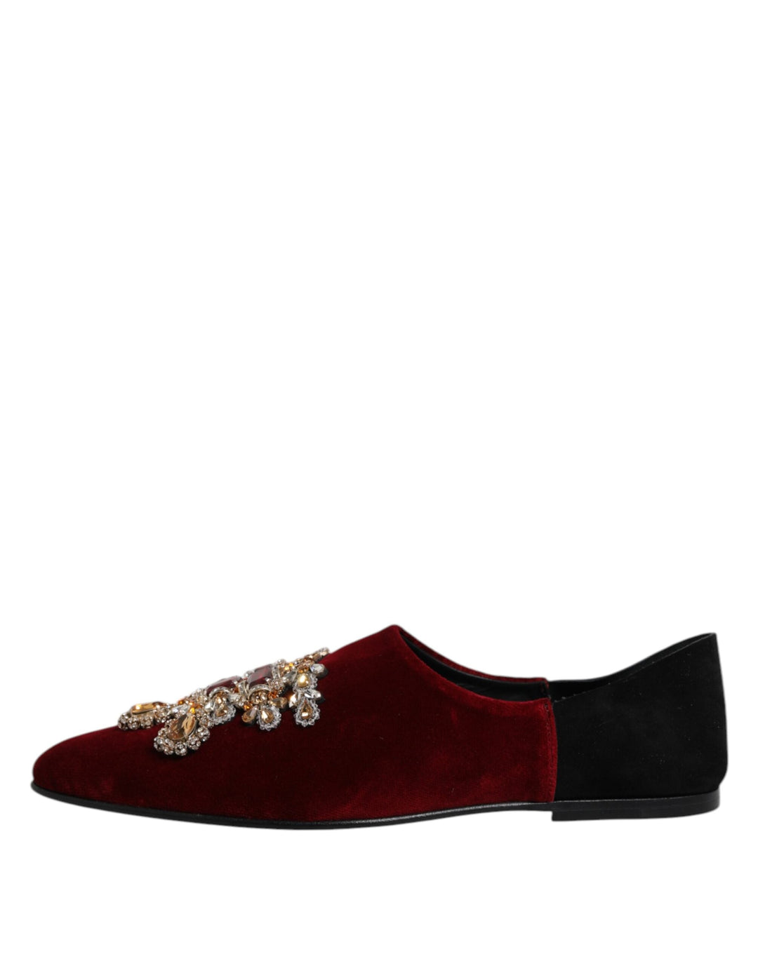 Men’s Dolce &amp; Gabbana Black Red Velvet Embellished Slip on Shoes