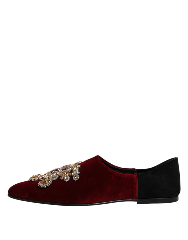 Men’s Dolce &amp; Gabbana Black Red Velvet Embellished Slip on Shoes