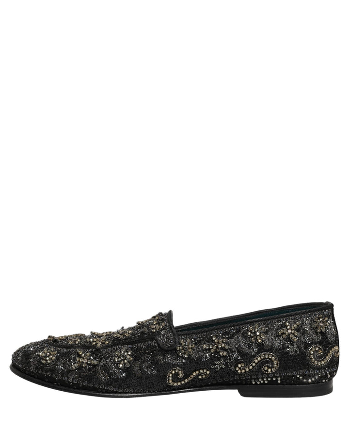 Men’s Dolce &amp; Gabbana Black Rhinestone Embellished Loafers Shoes