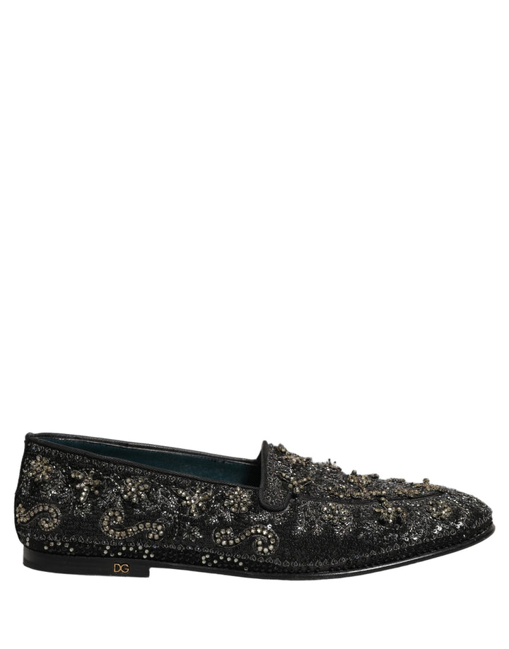Men’s Dolce &amp; Gabbana Black Rhinestone Embellished Loafers Shoes