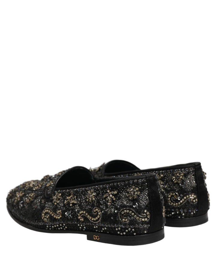 Men’s Dolce &amp; Gabbana Black Rhinestone Embellished Loafers Shoes