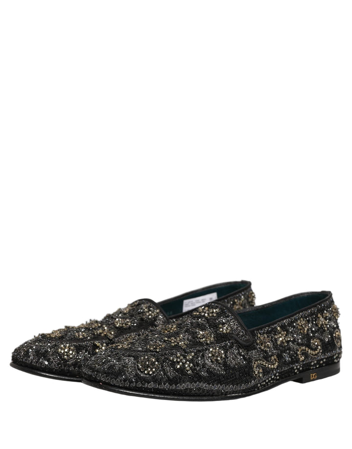 Men’s Dolce &amp; Gabbana Black Rhinestone Embellished Loafers Shoes