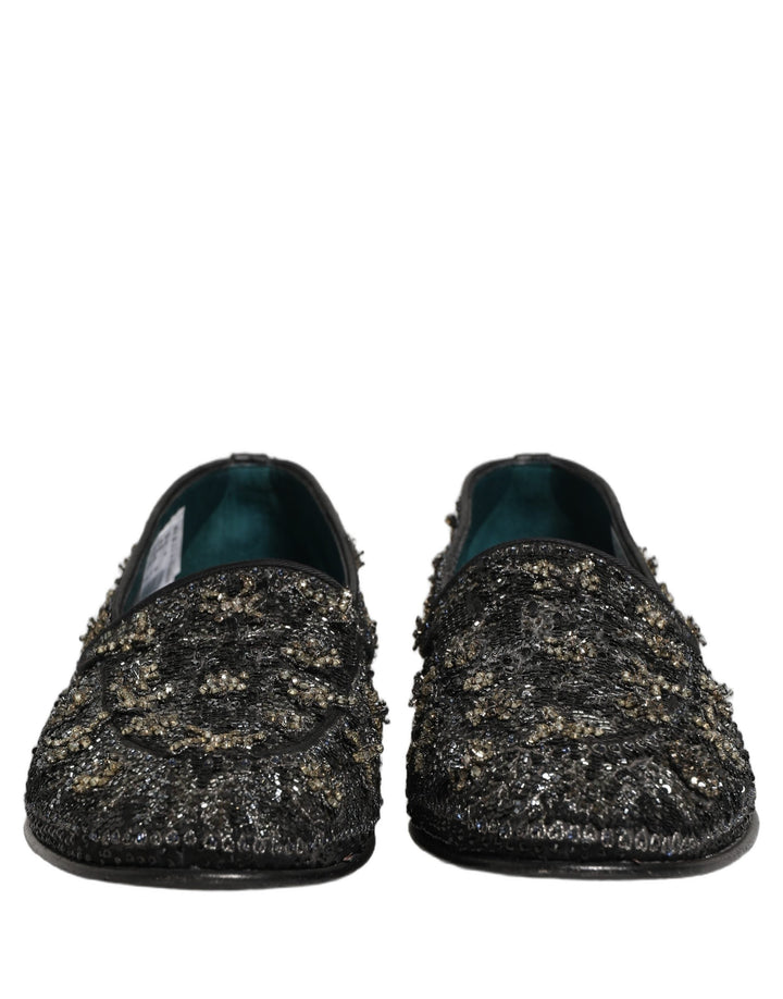 Men’s Dolce &amp; Gabbana Black Rhinestone Embellished Loafers Shoes