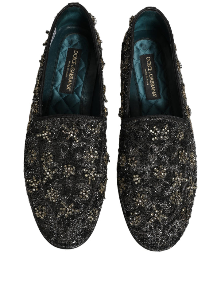 Men’s Dolce &amp; Gabbana Black Rhinestone Embellished Loafers Shoes