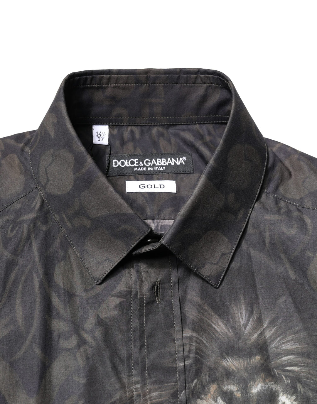 Dolce &amp; Gabbana Black Royal Pet Portrait Gold Dress Shirt