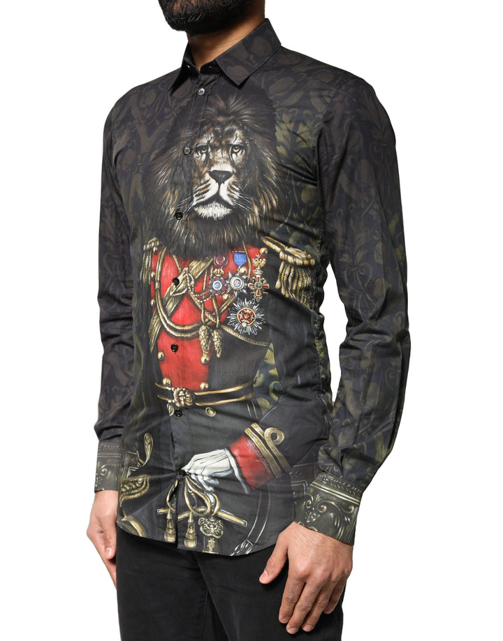 Men’s Dolce &amp; Gabbana Black Royal Pet Portrait Gold Dress Shirt