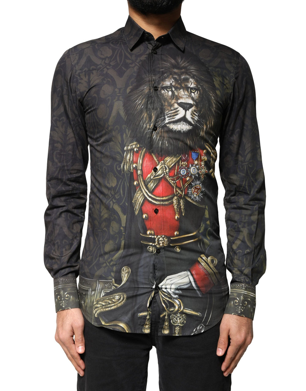 Dolce & Gabbana Black Royal Pet Portrait Gold Dress Shirt
