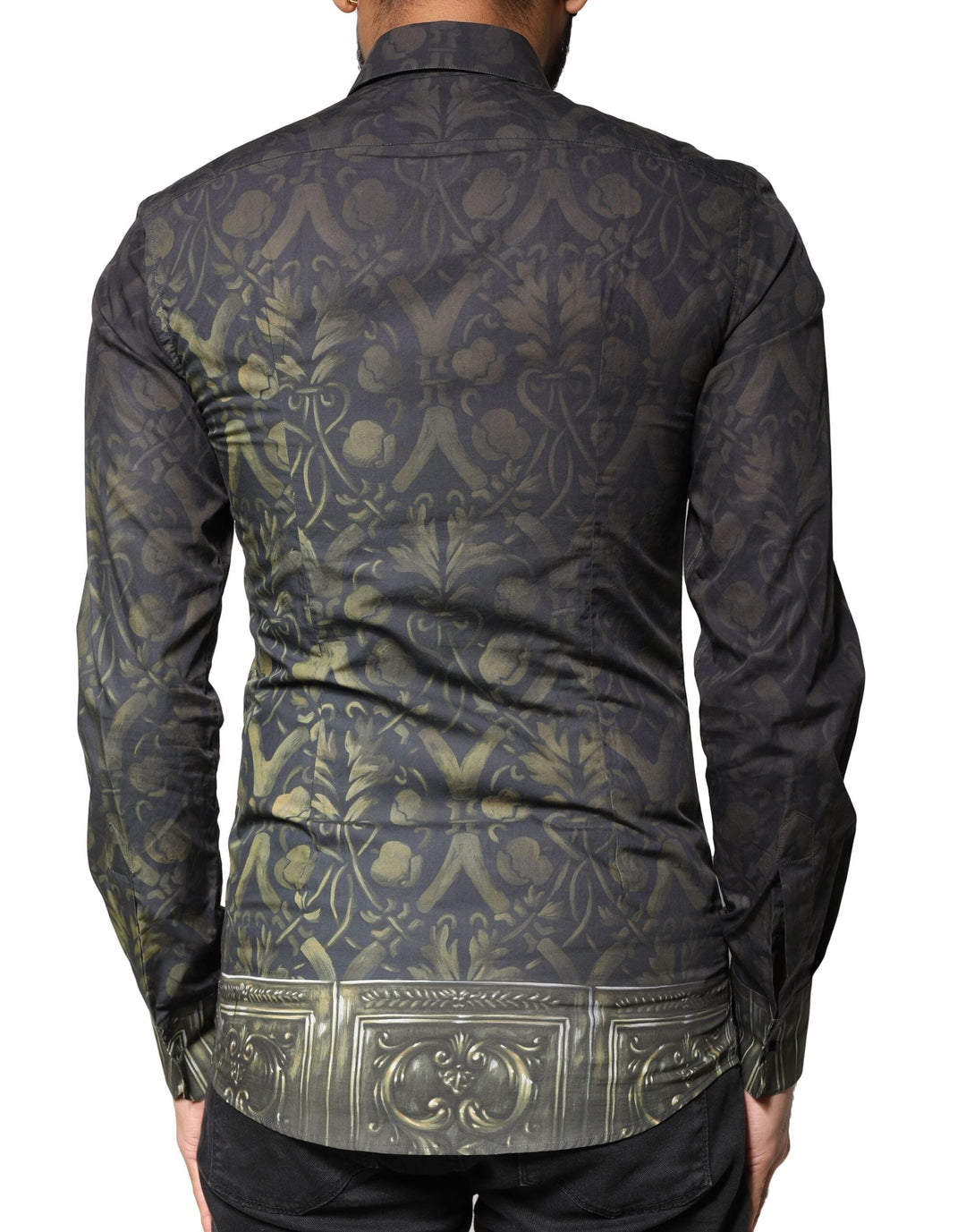 Men’s Dolce &amp; Gabbana Black Royal Pet Portrait Gold Dress Shirt