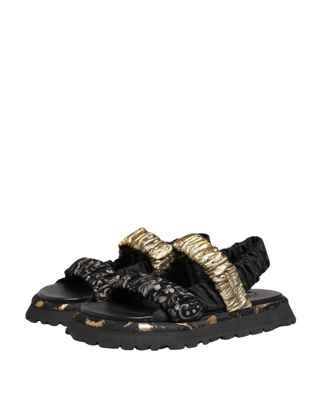 Men’s Dolce &amp; Gabbana Black Ruching Detail Flats Men Sandals Shoes