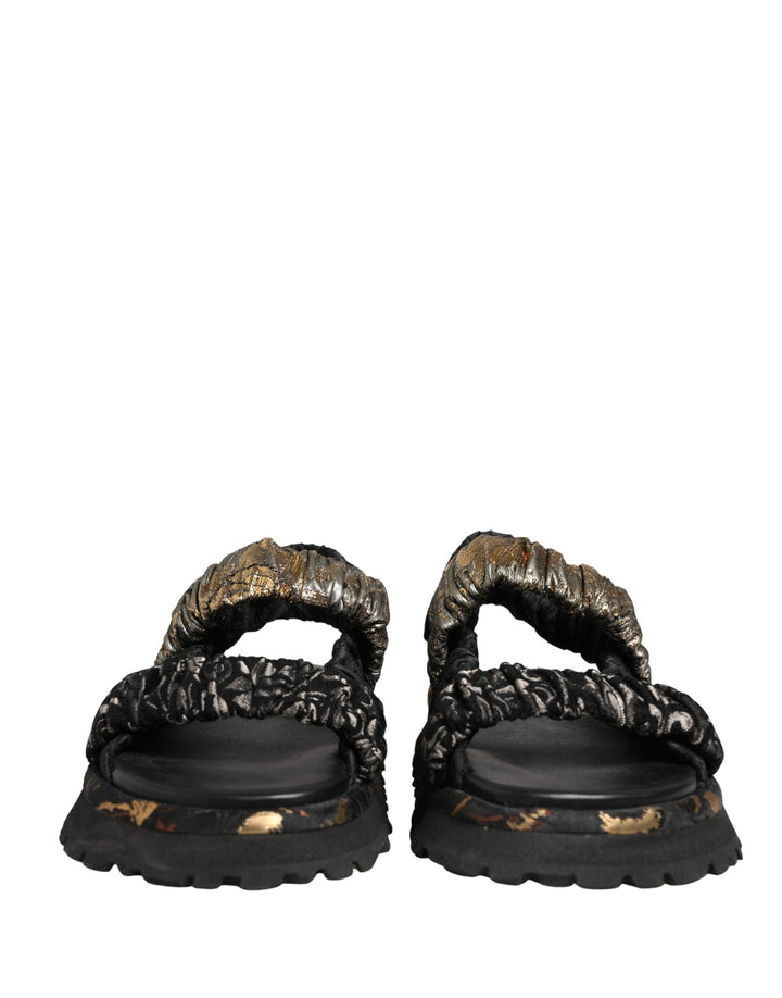 Men’s Dolce &amp; Gabbana Black Ruching Detail Flats Men Sandals Shoes