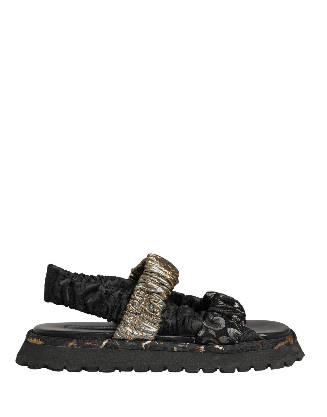 Men’s Dolce &amp; Gabbana Black Ruching Detail Flats Men Sandals Shoes