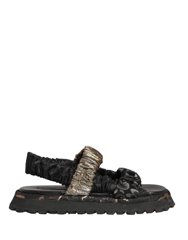 Men’s Dolce &amp; Gabbana Black Ruching Detail Flats Men Sandals Shoes