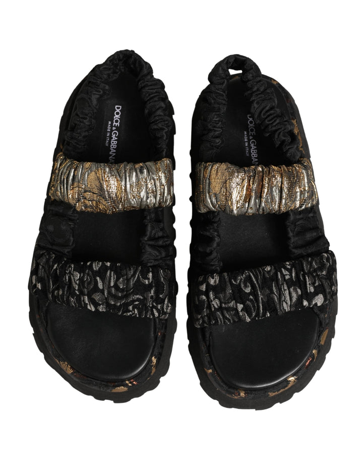 Men’s Dolce &amp; Gabbana Black Ruching Detail Flats Men Sandals Shoes
